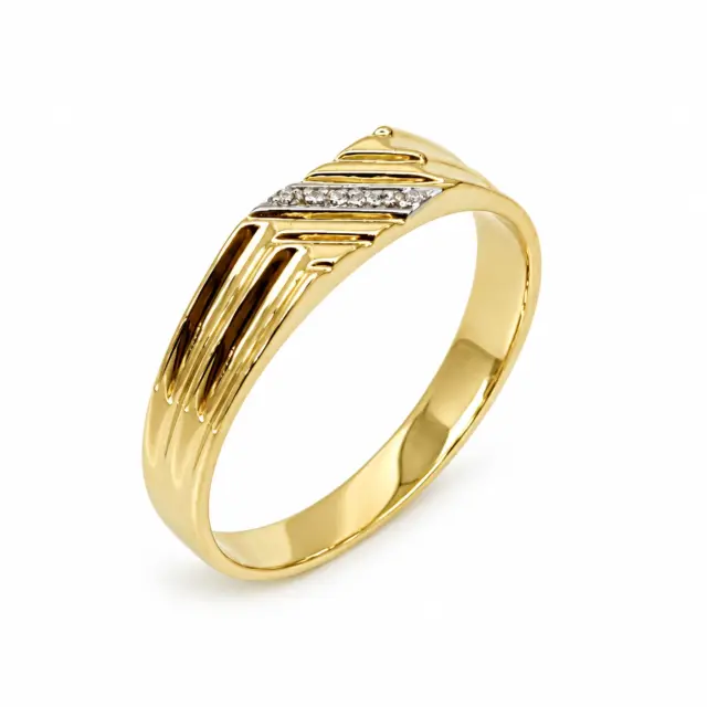 9ct Yellow Gold Gents Wedding / Dress Ring with 0.02ct Diamond