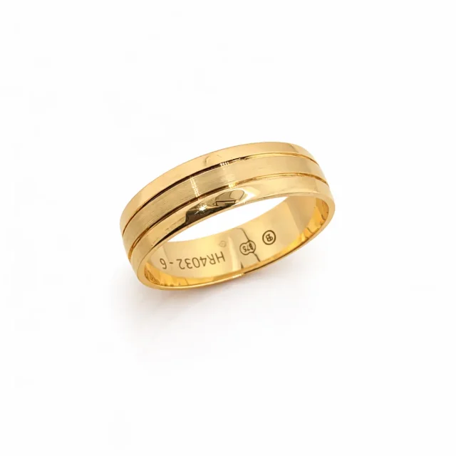 9ct Yellow Gold Gents Wedding Ring – 6mm Half Round with Brushed Centre & Polished Rails - HR4032/6