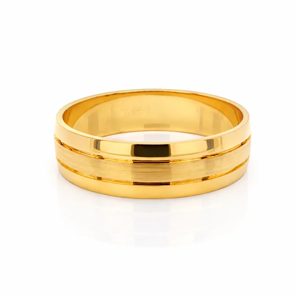 9ct Yellow Gold Gents Wedding Ring – 6mm Half Round with Brushed Centre & Polished Rails - HR4032/6