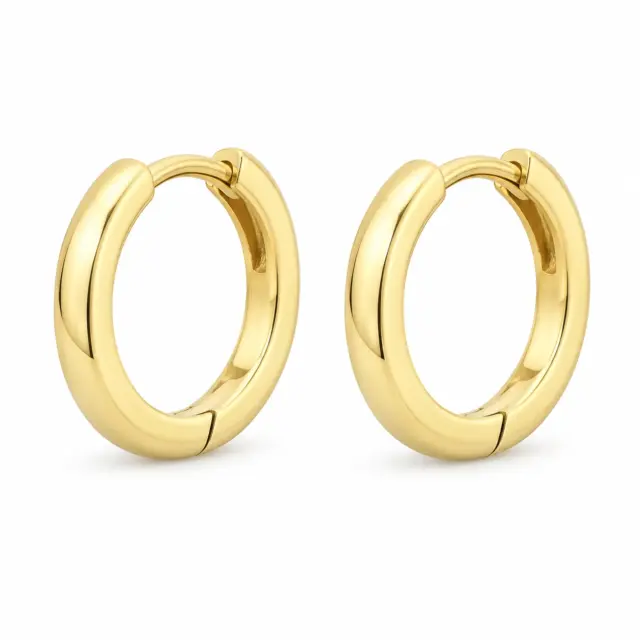 9ct Yellow Gold Half-Round Plain Huggie Earrings, 2mm x 10mm, with a Polished Finish & Secure Hinged Clasp - 5ER0476
