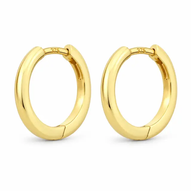 9ct Yellow Gold Half-Round Plain Huggie Earrings, 2mm x 12mm, with a Polished Finish & Secure Hinged Clasp - 5ER0477