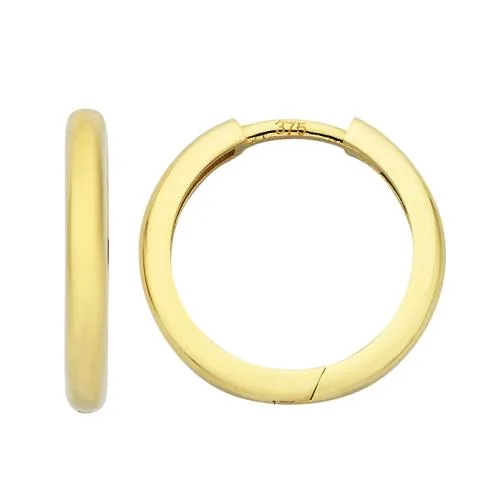 9ct Yellow Gold Half-Round Plain Huggie Earrings, 2mm x 12mm, with a Polished Finish & Secure Hinged Clasp - 5ER0477