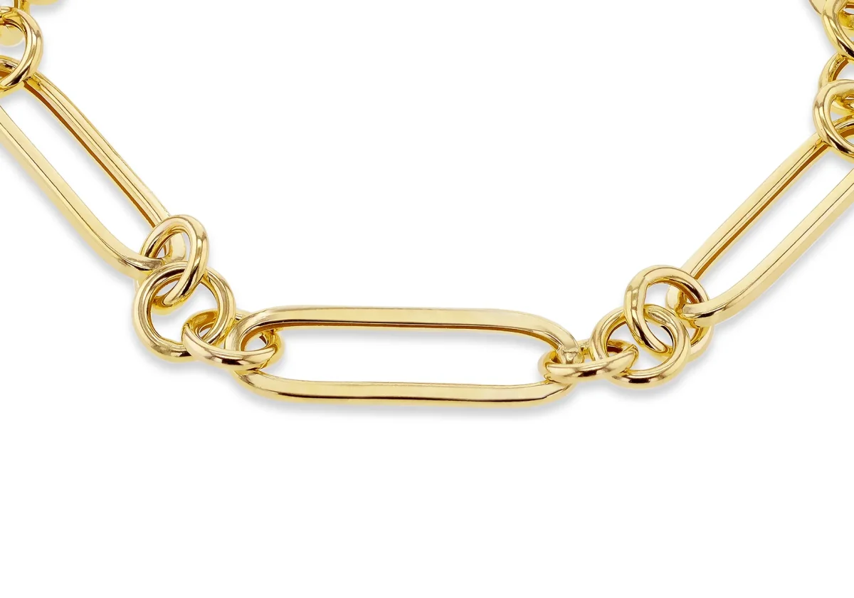 9ct Yellow Gold Hallow Figaro Paper Clip Bracelet