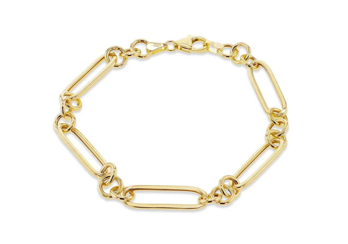 9ct Yellow Gold Hallow Figaro Paper Clip Bracelet