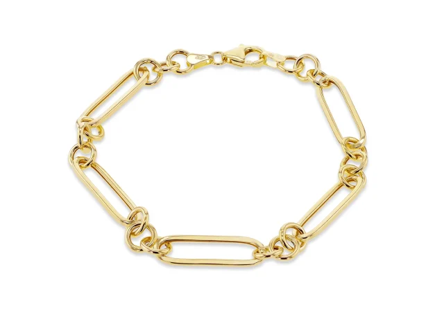 9ct Yellow Gold Hallow Figaro Paper Clip Bracelet