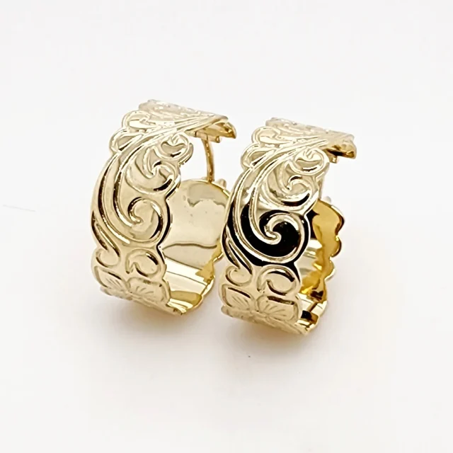 9ct Yellow Gold Hawaiian Design 22mm Hoop Earrings - D8852
