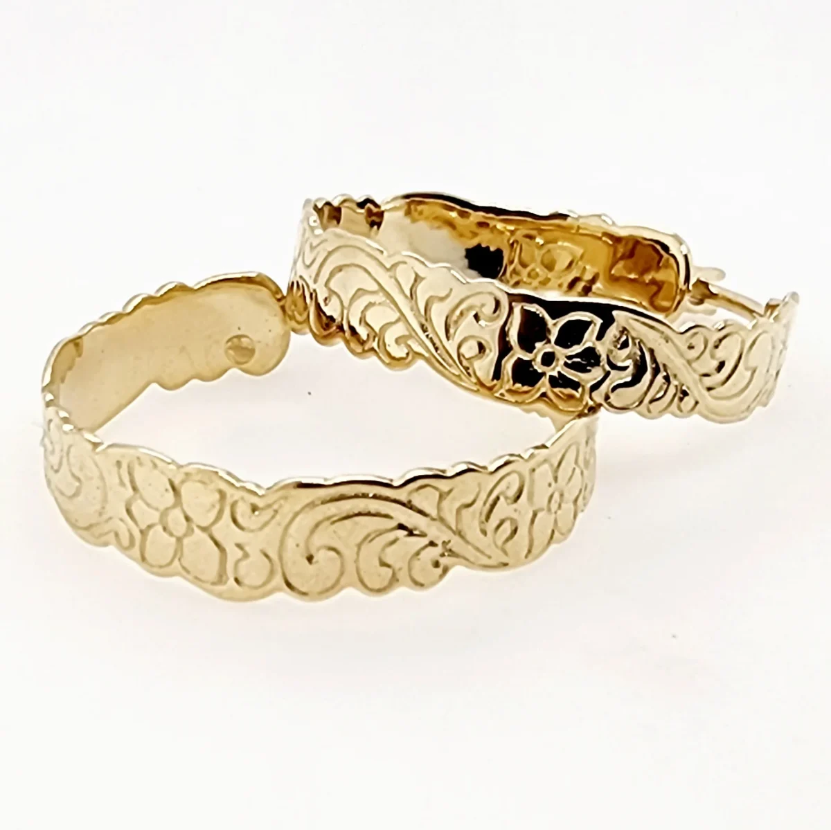 9ct Yellow Gold Hawaiian Design 22mm Hoop Earrings - D9030