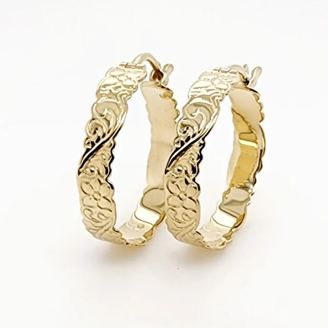 9ct Yellow Gold Hawaiian Design 22mm Hoop Earrings - D9030