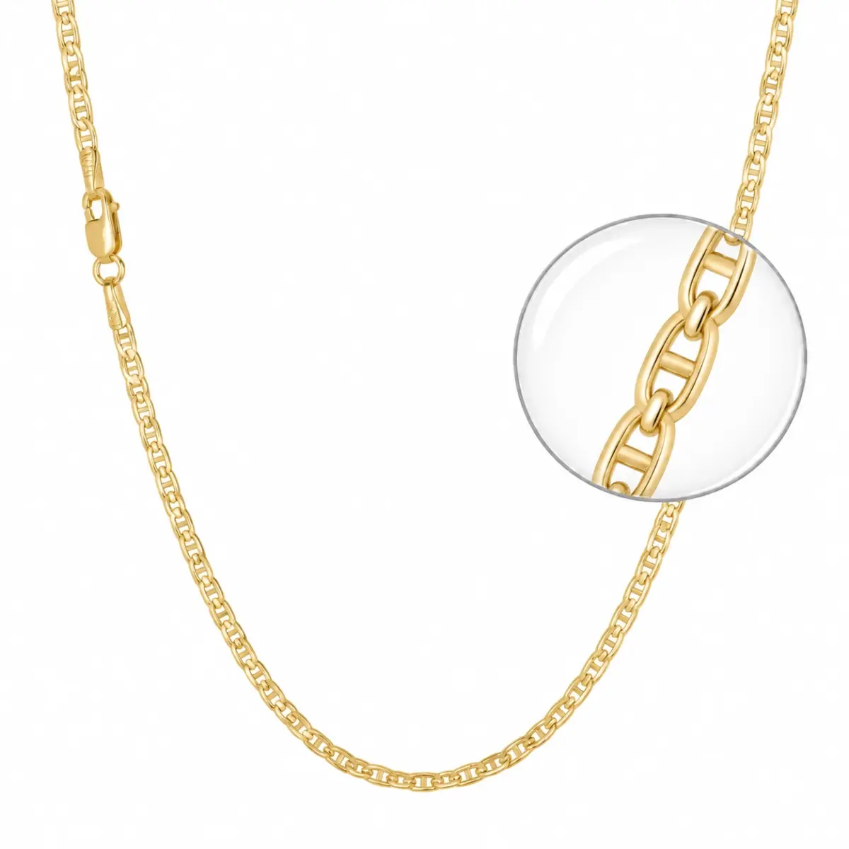 9ct Yellow Gold Hollow Anchor Chain 2.3mm Wide x 50cm Long