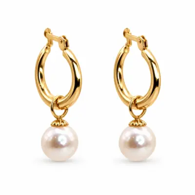 9ct Yellow Gold Hoop Earrings with 8mm Round Cultured Freshwater Pearls