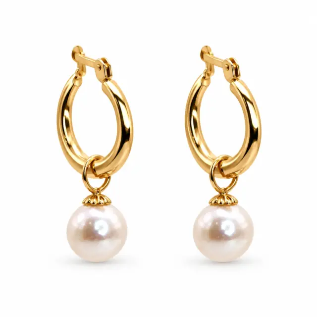 9ct Yellow Gold Hoop Earrings with 8mm Round Cultured Freshwater Pearls