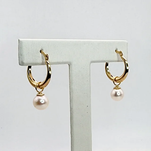 9ct Yellow Gold Hoop Earrings with 8mm Round Cultured Freshwater Pearls