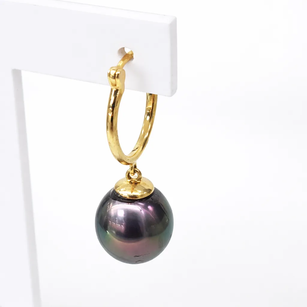 9ct Yellow Gold Hoop Earrings with Tahitian Black Pearls - 9CTRYZ