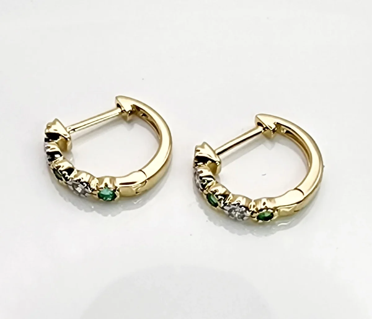 9ct Yellow Gold Huggie Emerald & Diamond Earrings