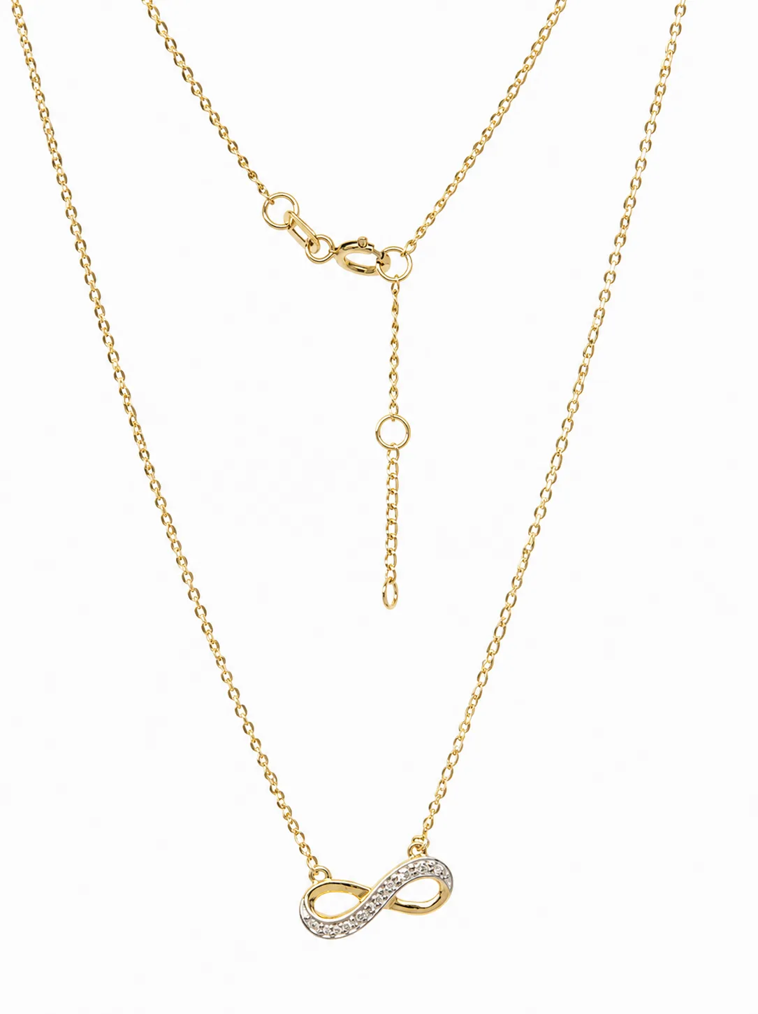 9CT Yellow Gold Infinity Pendant Necklace with Diamond Accent Setting & Adjustable Open Curb Chain - 9KSC010