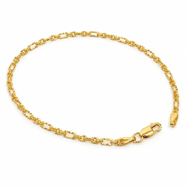 9ct Yellow Gold Italian Super Star Figaro Link Bracelet 19cm – Diamond Cut Finish - BNRA8-2-19
