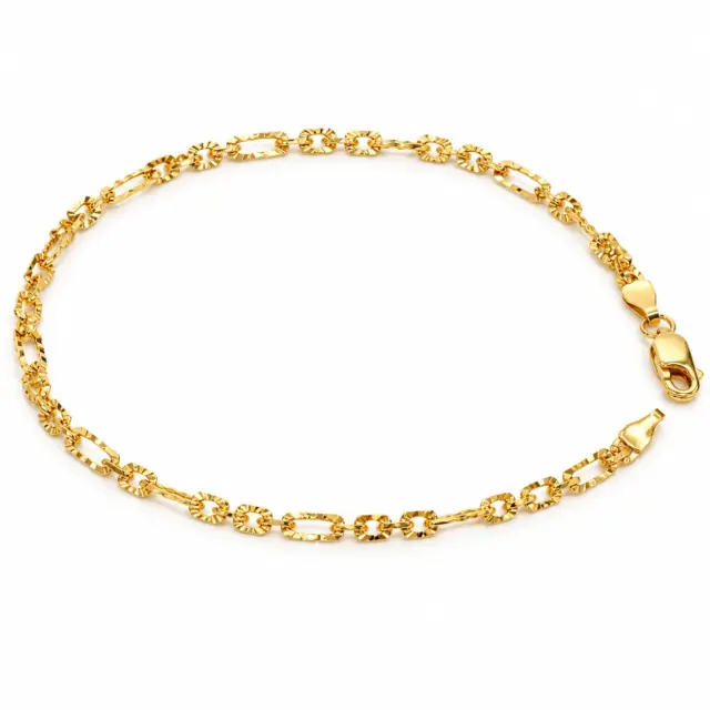 9ct Yellow Gold Italian Super Star Figaro Link Bracelet 19cm – Diamond Cut Finish - BNRA8-4-19