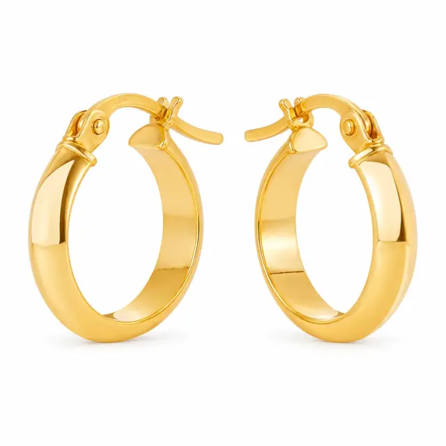 9ct Yellow Gold Knife Edge Gold 10mm Hoop Earrings