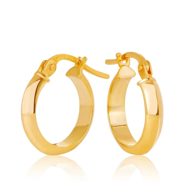 9ct Yellow Gold Knife Edge Gold 10mm Hoop Earrings
