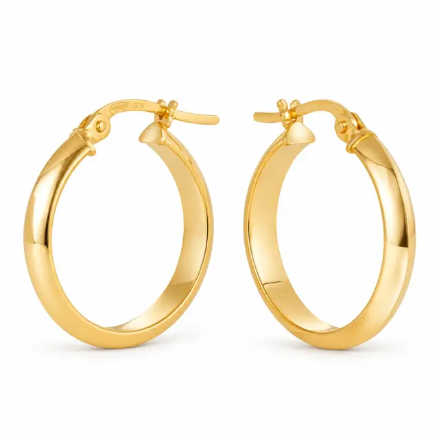 9ct Yellow Gold Knife Edge Gold 15mm Hoop Earrings