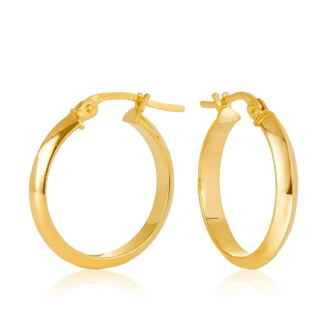 9ct Yellow Gold Knife Edge Gold 15mm Hoop Earrings