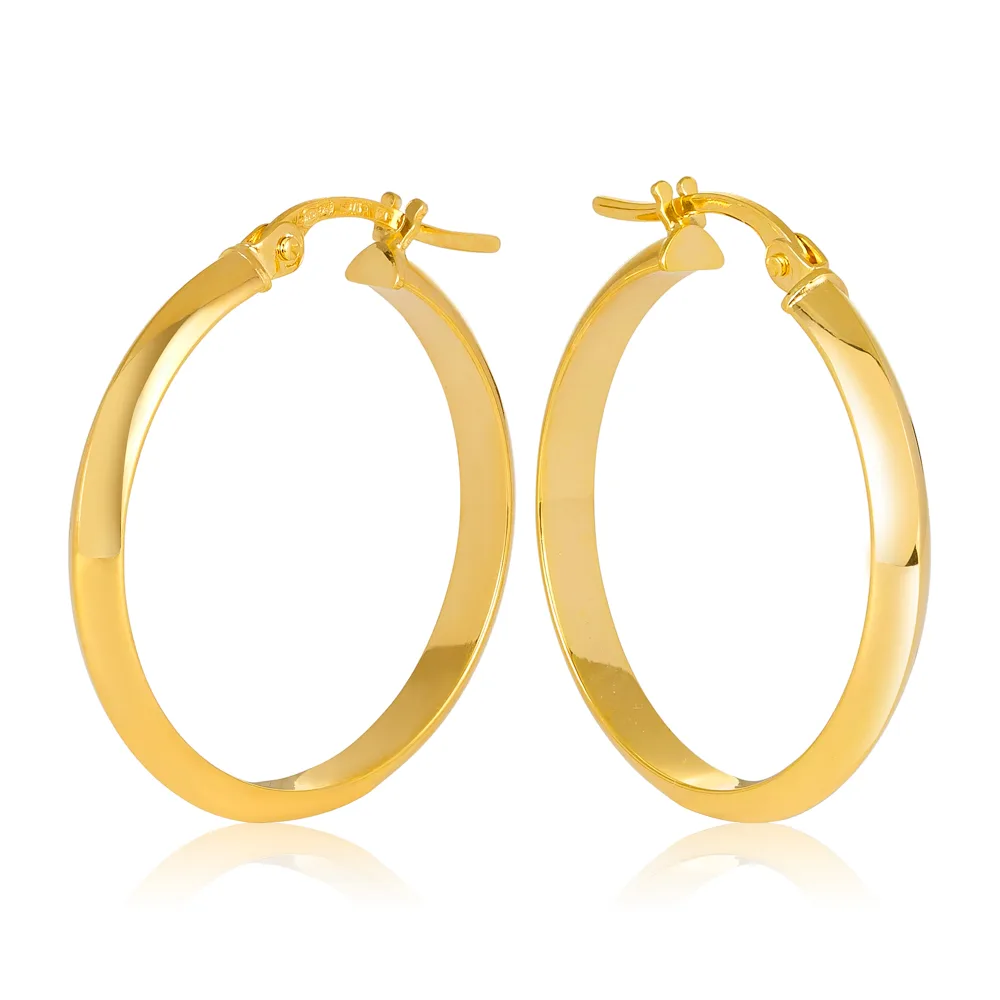 9ct Yellow Gold Knife Edge Gold 20mm Hoop Earrings