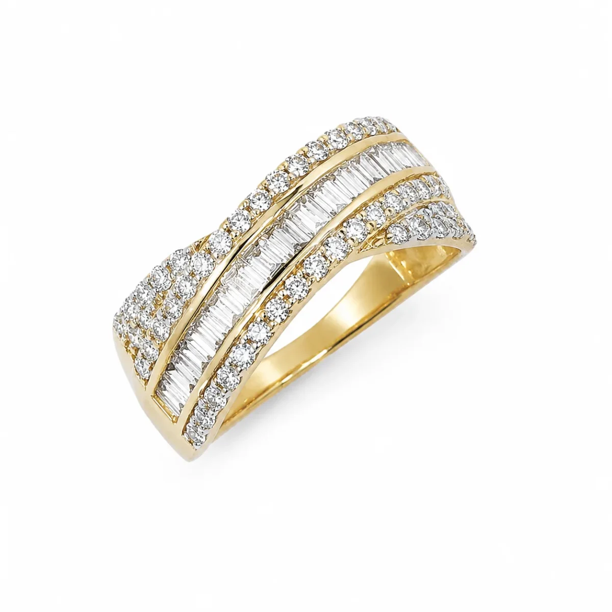 9ct Yellow Gold Lab-Grown Diamond Baguette & Round Brilliant Dress Ring – 1.025ct TDW E/F VS - AURG1398