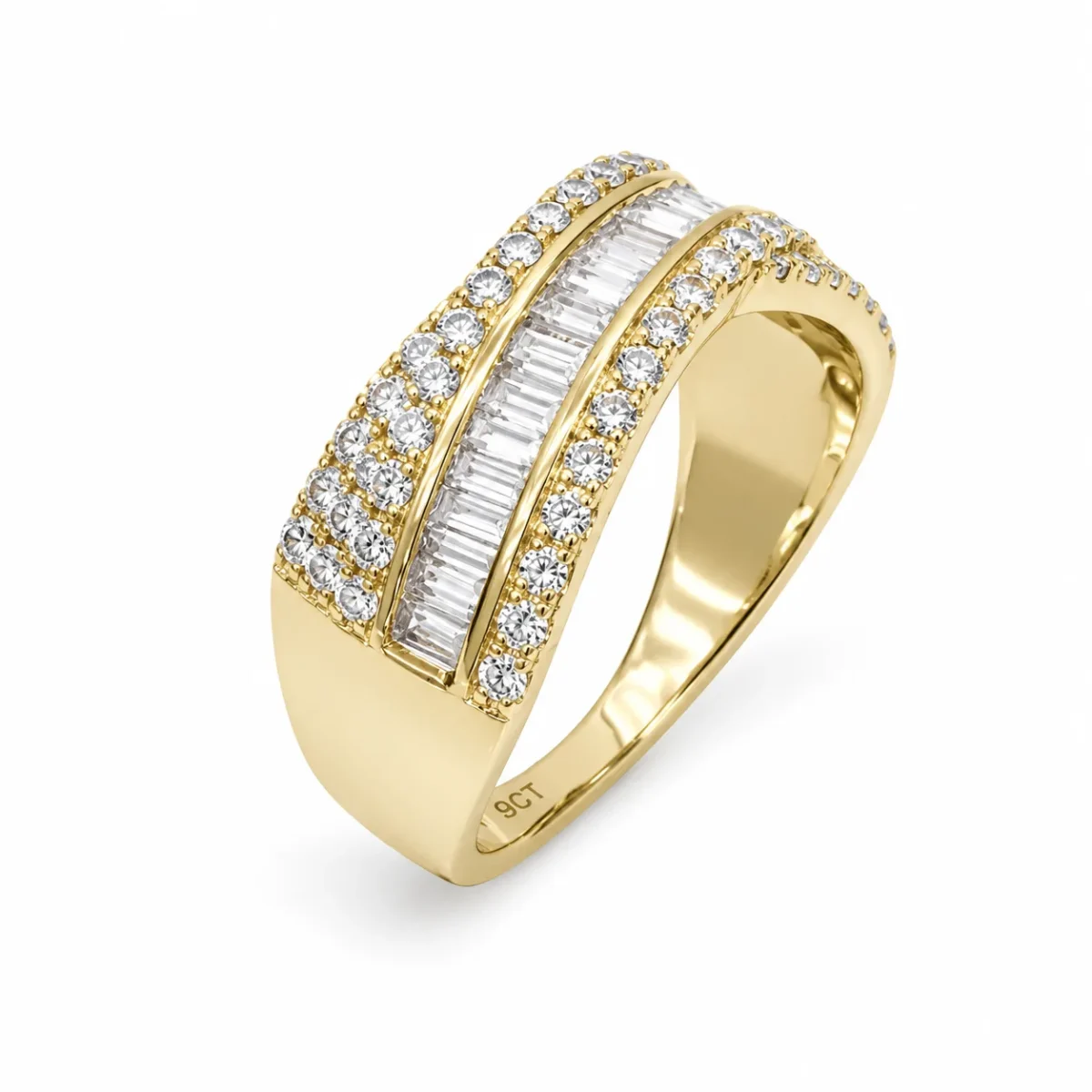 9ct Yellow Gold Lab-Grown Diamond Baguette & Round Brilliant Dress Ring – 1.025ct TDW E/F VS - AURG1398