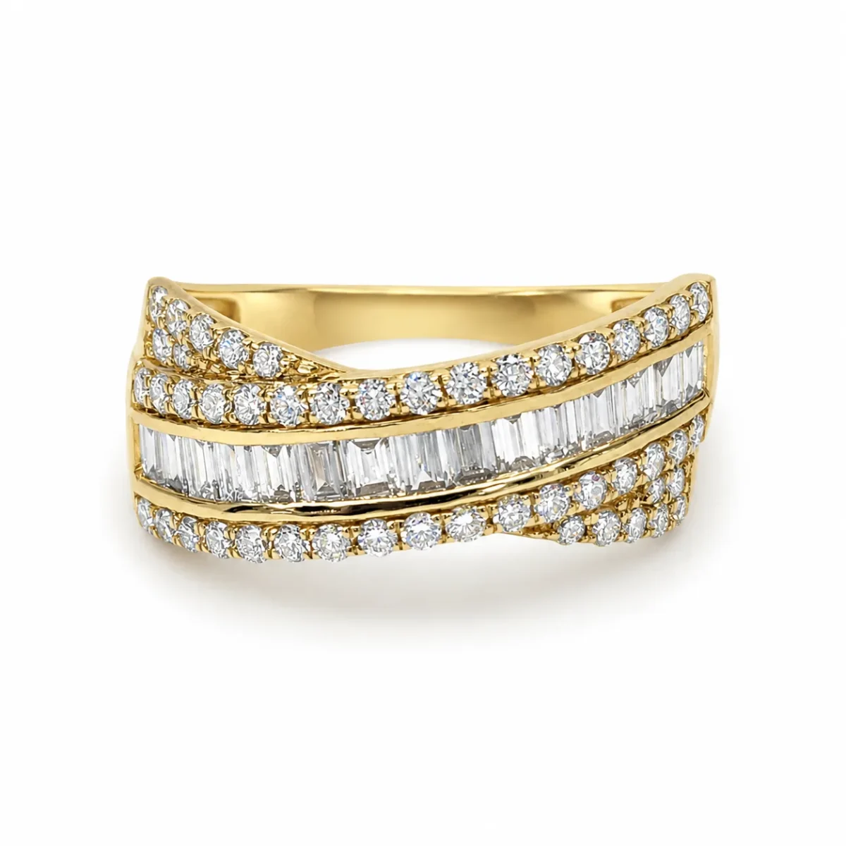 9ct Yellow Gold Lab-Grown Diamond Baguette & Round Brilliant Dress Ring – 1.025ct TDW E/F VS - AURG1398