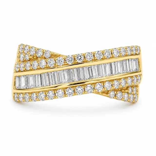 9ct Yellow Gold Lab-Grown Diamond Baguette & Round Brilliant Dress Ring – 1.025ct TDW E/F VS - AURG1398