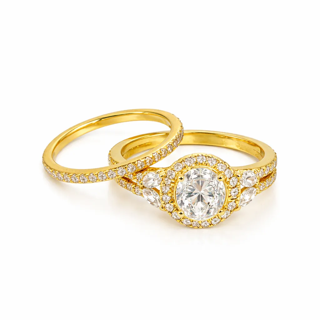 9ct Yellow Gold Lab Grown Diamond Bridal Set 1.68ct (1.04ct Oval Halo) EF/VS - 9YGAURG1857
