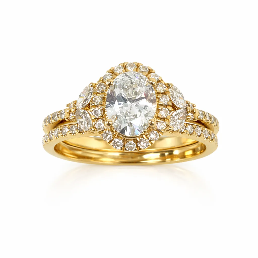 9ct Yellow Gold Lab Grown Diamond Bridal Set 1.68ct (1.04ct Oval Halo) EF/VS - 9YGAURG1857