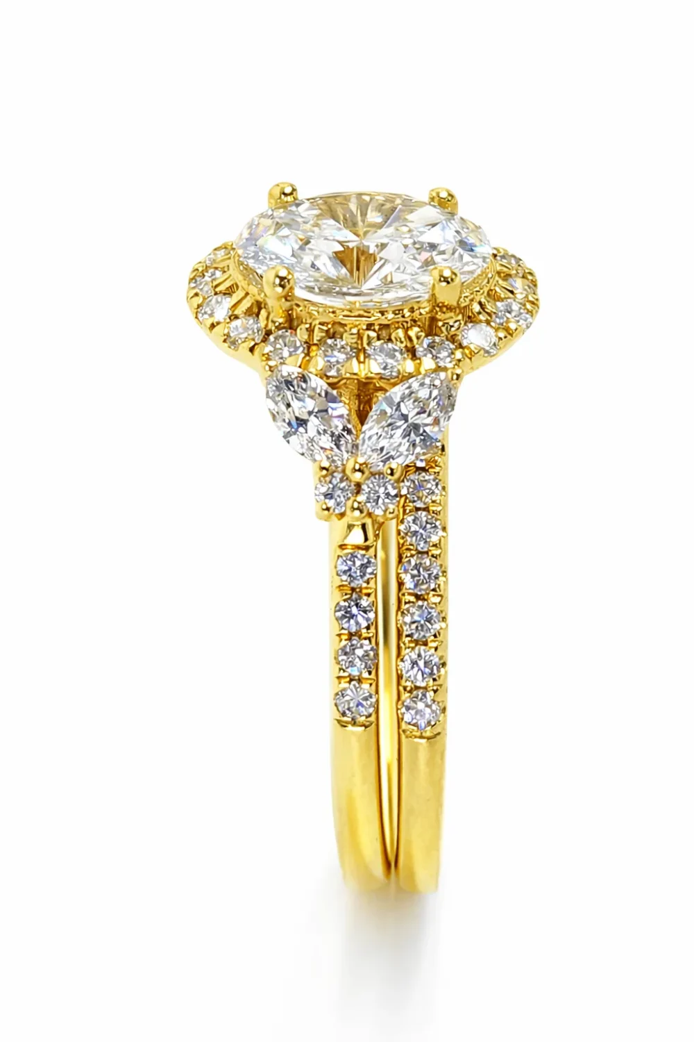9ct Yellow Gold Lab Grown Diamond Bridal Set 1.68ct (1.04ct Oval Halo) EF/VS - 9YGAURG1857