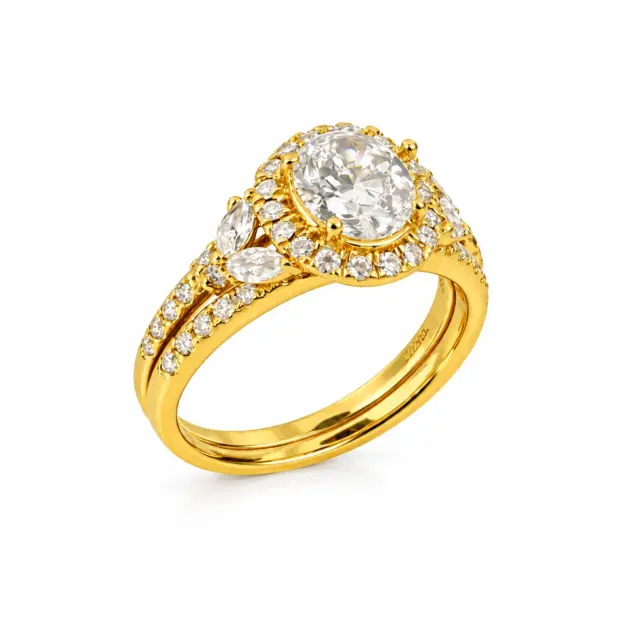 9ct Yellow Gold Lab Grown Diamond Bridal Set 1.68ct (1.04ct Oval Halo) EF/VS - 9YGAURG1857