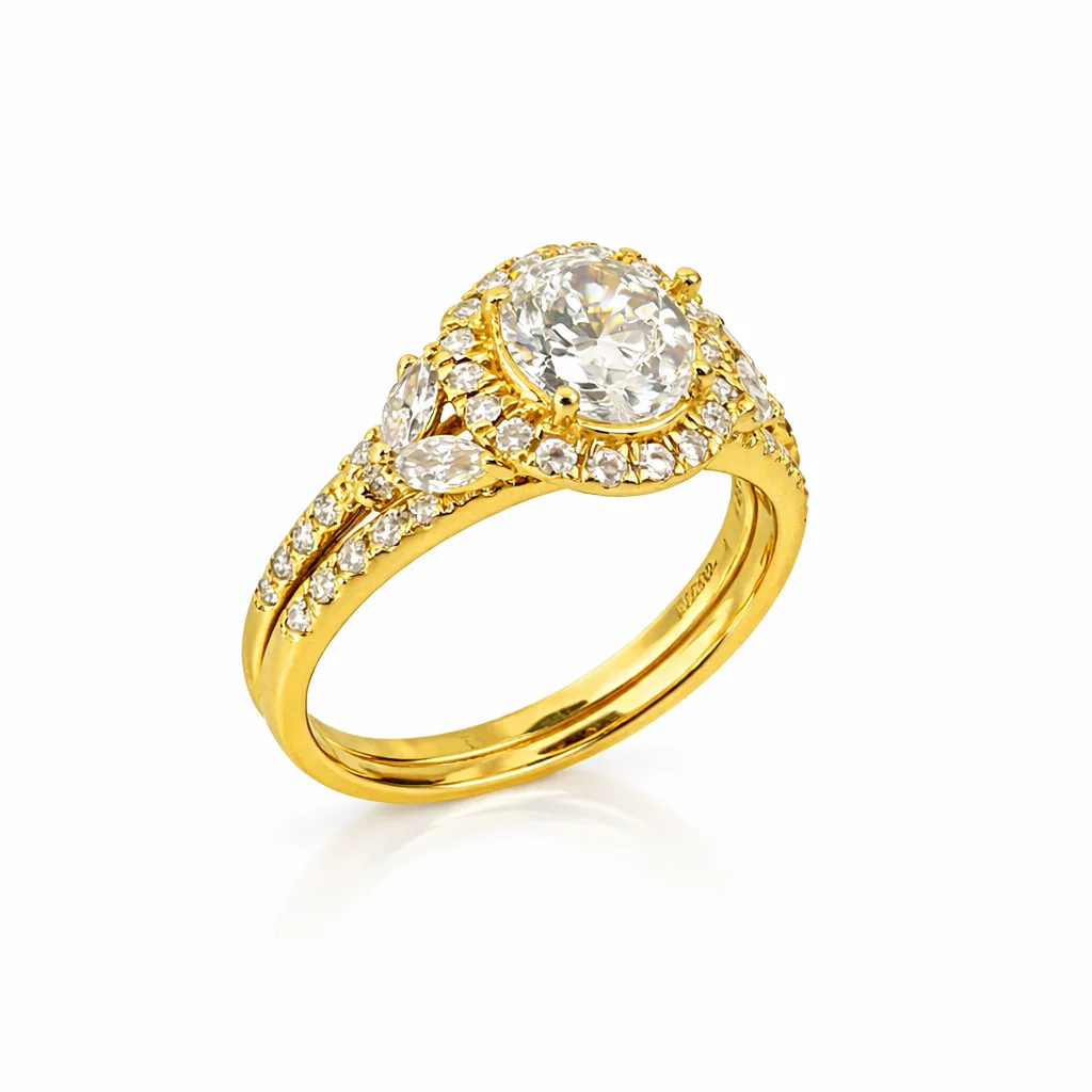 9ct Yellow Gold Lab Grown Diamond Bridal Set 1.68ct (1.04ct Oval Halo) EF/VS - 9YGAURG1857