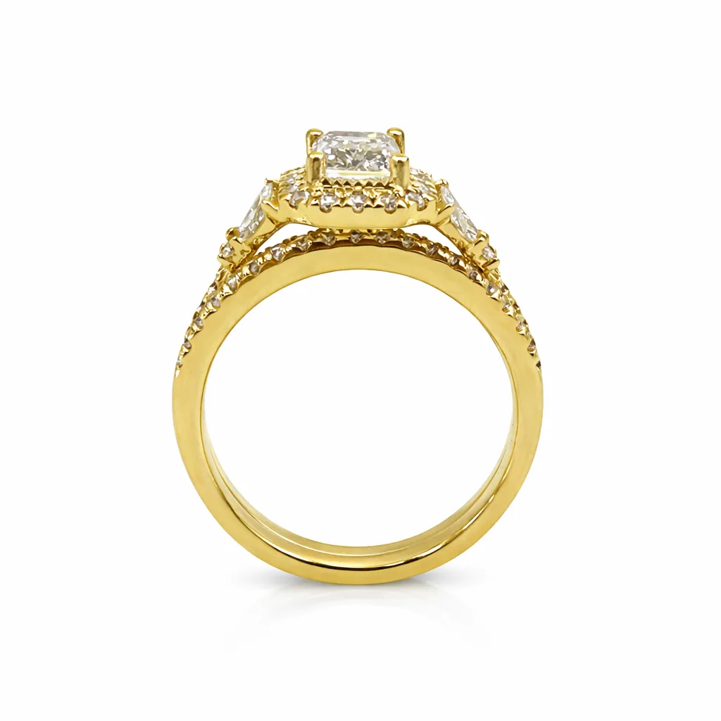 9ct Yellow Gold Lab Grown Diamond Bridal Set 1.70ct (1.06ct Emerald Cut Halo) EF/VS - 9YGAURG1858