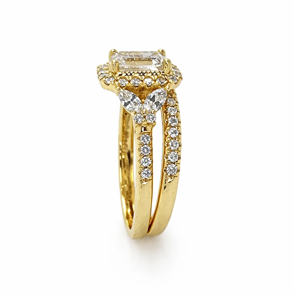 9ct Yellow Gold Lab Grown Diamond Bridal Set 1.70ct (1.06ct Emerald Cut Halo) EF/VS - 9YGAURG1858