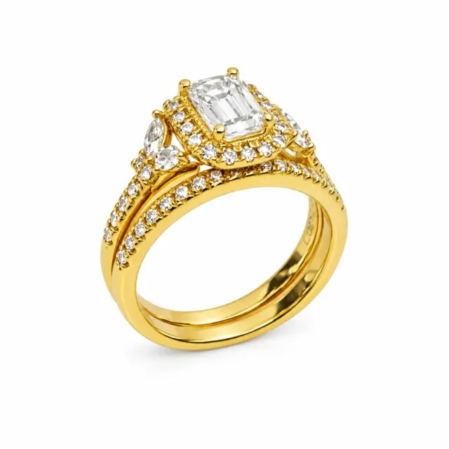 9ct Yellow Gold Lab Grown Diamond Bridal Set 1.70ct (1.06ct Emerald Cut Halo) EF/VS - 9YGAURG1858