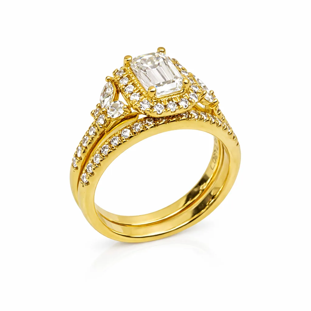 9ct Yellow Gold Lab Grown Diamond Bridal Set 1.70ct (1.06ct Emerald Cut Halo) EF/VS - 9YGAURG1858