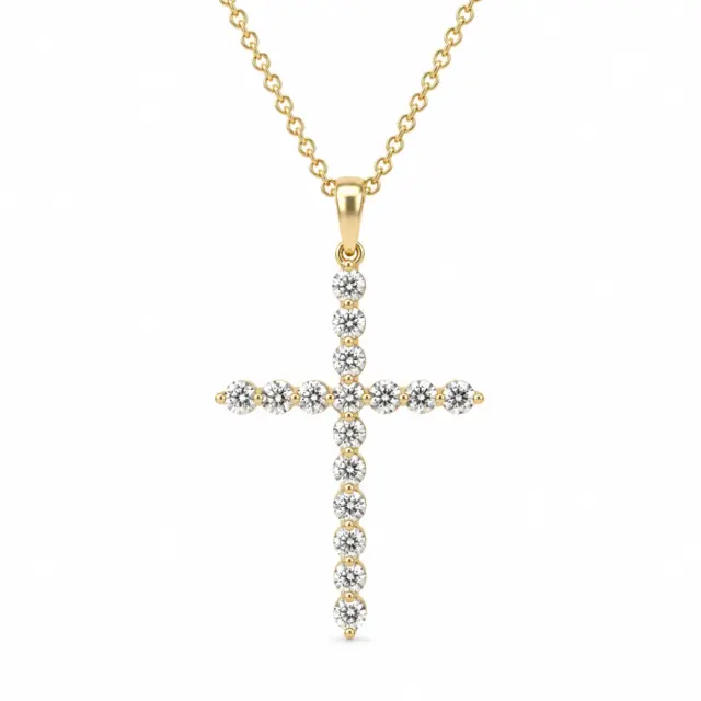 9ct Yellow Gold Lab-Grown Diamond Cross Pendant Necklace 0.48ct EF/VS - AUPD1311