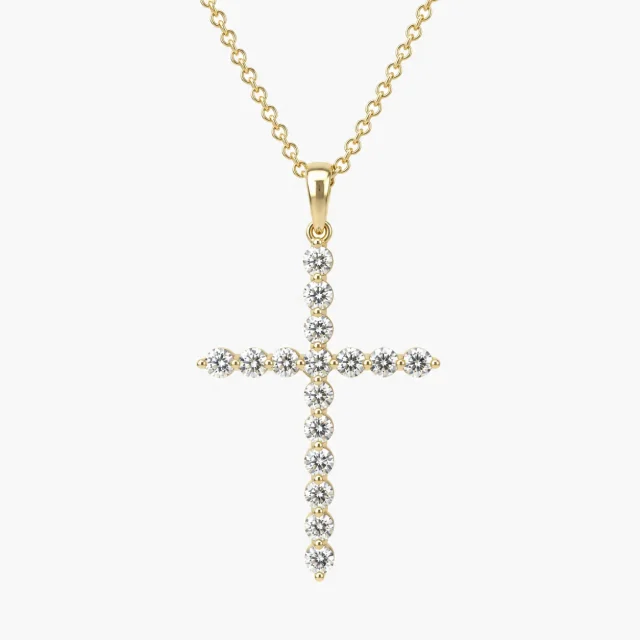 9ct Yellow Gold Lab-Grown Diamond Cross Pendant Necklace 0.48ct EF/VS - AUPD1311
