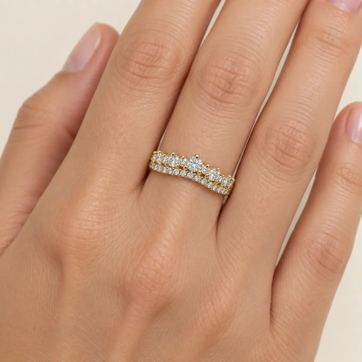 9ct Yellow Gold Lab-Grown Diamond Crown Ring 0.51ct EF/VS - AURG876