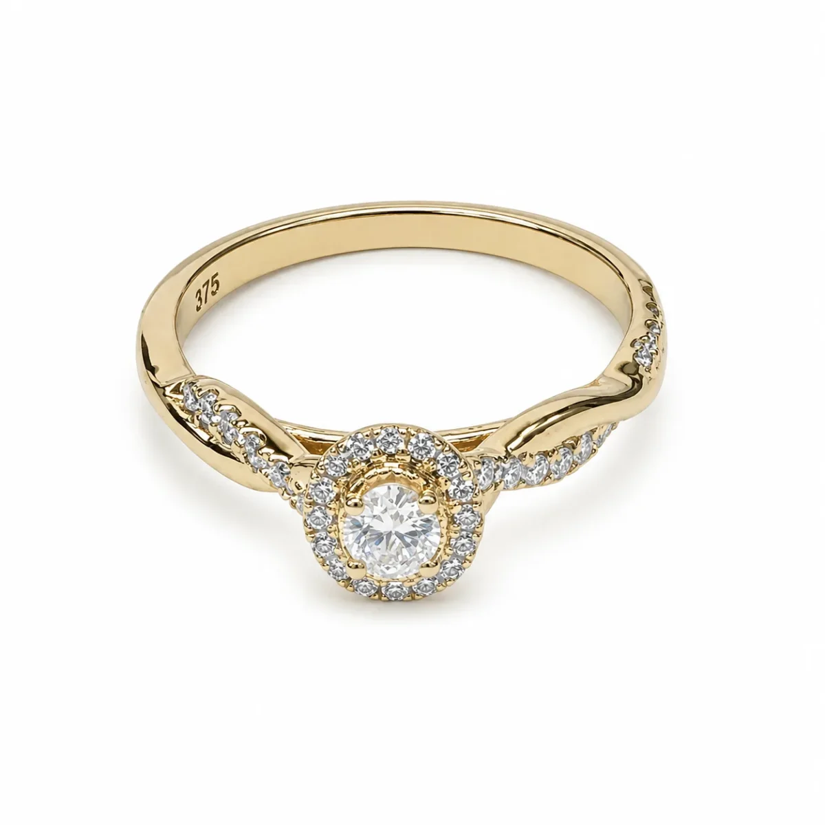 9ct Yellow Gold Lab Grown Diamond Oval Halo Twist Ring 0.14ct Centre Diamond E/F VS - AURG4053