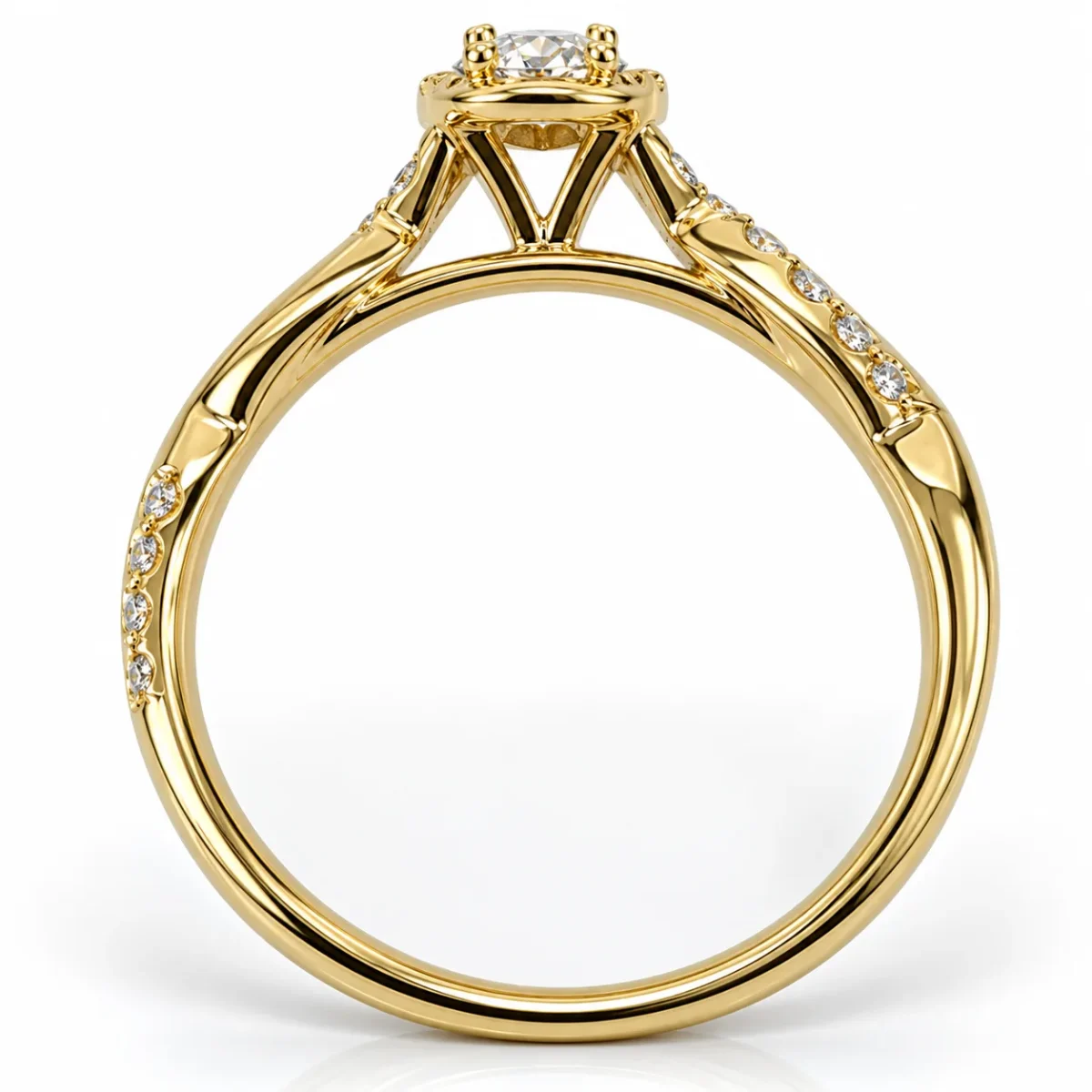 9ct Yellow Gold Lab Grown Diamond Oval Halo Twist Ring 0.14ct Centre Diamond E/F VS - AURG4053