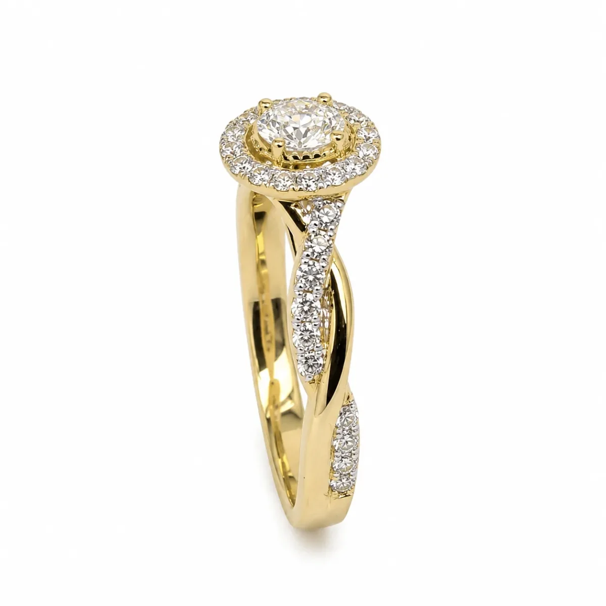 9ct Yellow Gold Lab Grown Diamond Oval Halo Twist Ring 0.14ct Centre Diamond E/F VS - AURG4053