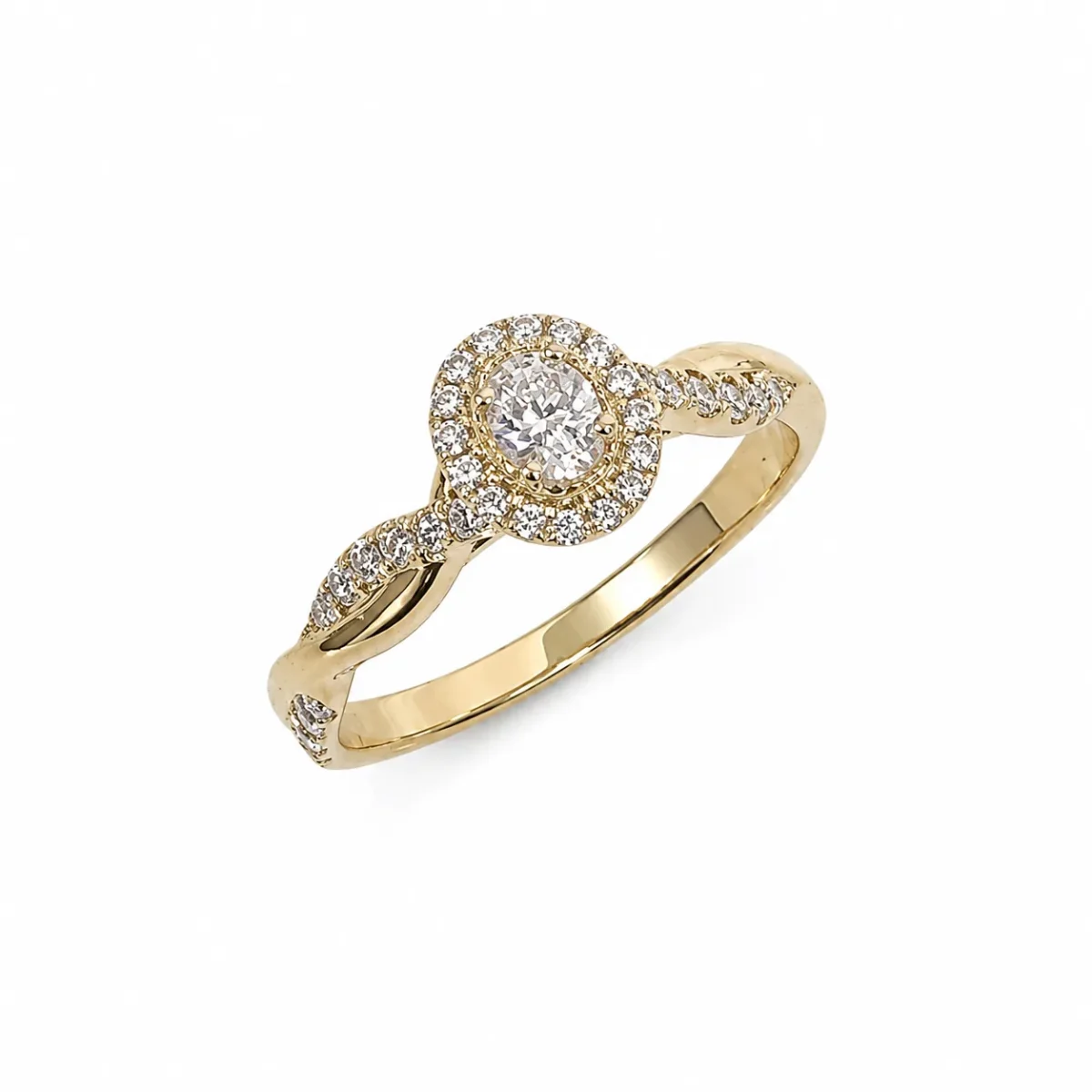 9ct Yellow Gold Lab Grown Diamond Oval Halo Twist Ring 0.14ct Centre Diamond E/F VS - AURG4053