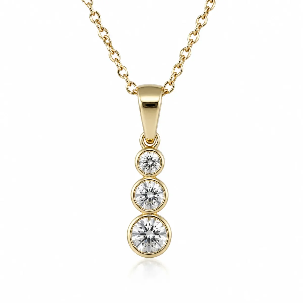 9ct Yellow Gold Lab-Grown Diamond Three-Stone Bezel Pendant & Chain – 0.32ct Total Diamond Weight - AUPD4051L