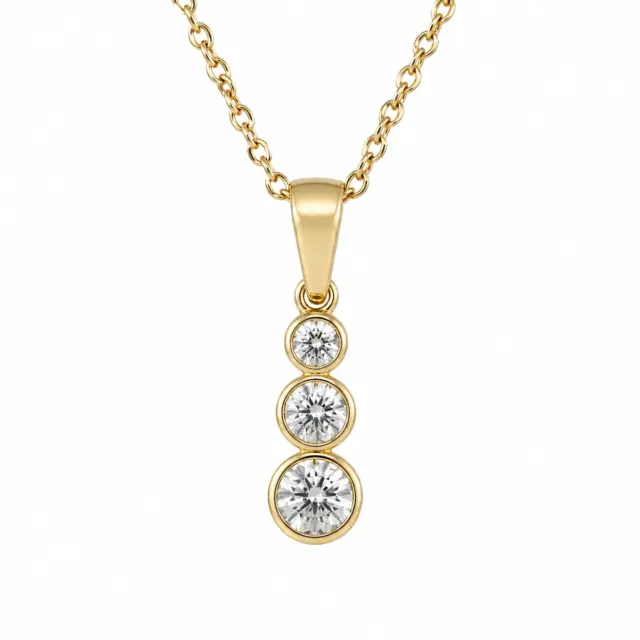 9ct Yellow Gold Lab-Grown Diamond Three-Stone Bezel Pendant & Chain – 0.32ct Total Diamond Weight - AUPD4051L