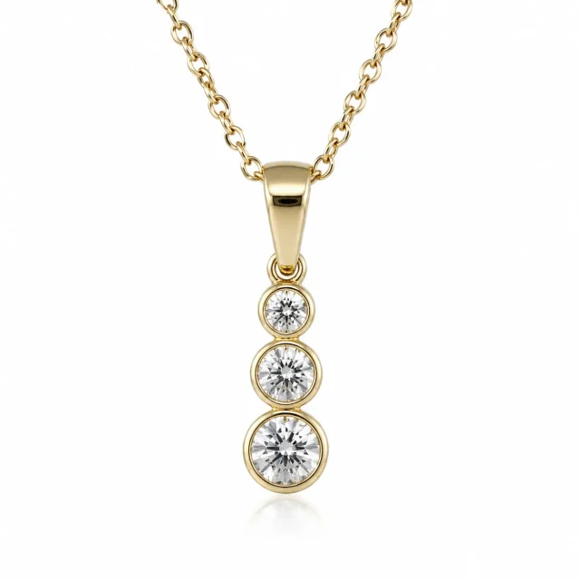 9ct Yellow Gold Lab-Grown Diamond Three-Stone Bezel Pendant & Chain – 0.32ct Total Diamond Weight - AUPD4051L