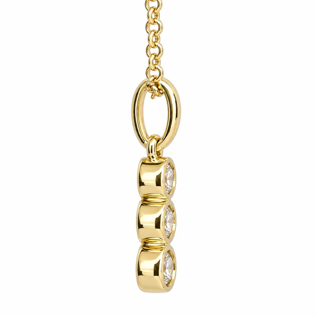 9ct Yellow Gold Lab-Grown Diamond Three-Stone Bezel Pendant & Chain – 0.32ct Total Diamond Weight - AUPD4051L